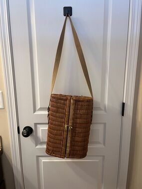 Vintage Picnic Time Wicker Wine Tote Basket
